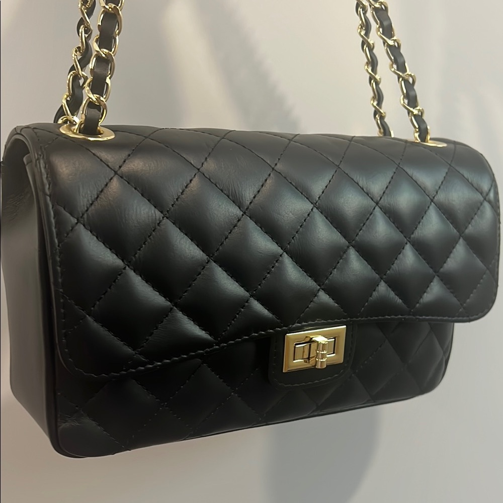 Black Quilted Shoulder Bag, Made in Italy. Sample Bag